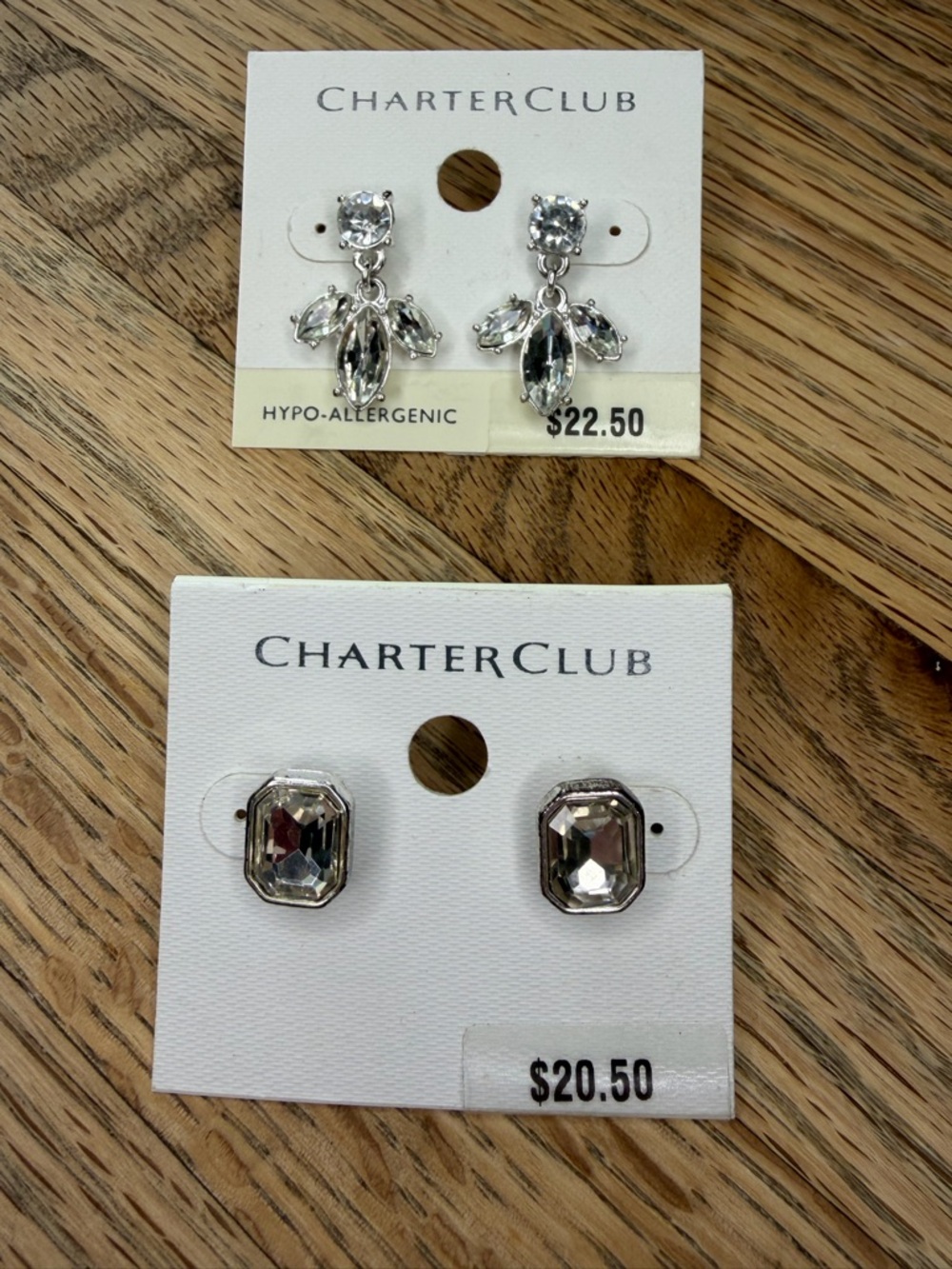 Charter Club Silver Crystal Stud and Drop Earring Set